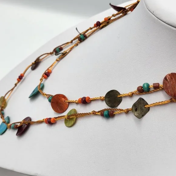 Multi-Coloured String and Shell Necklace - Picture 7 of 9